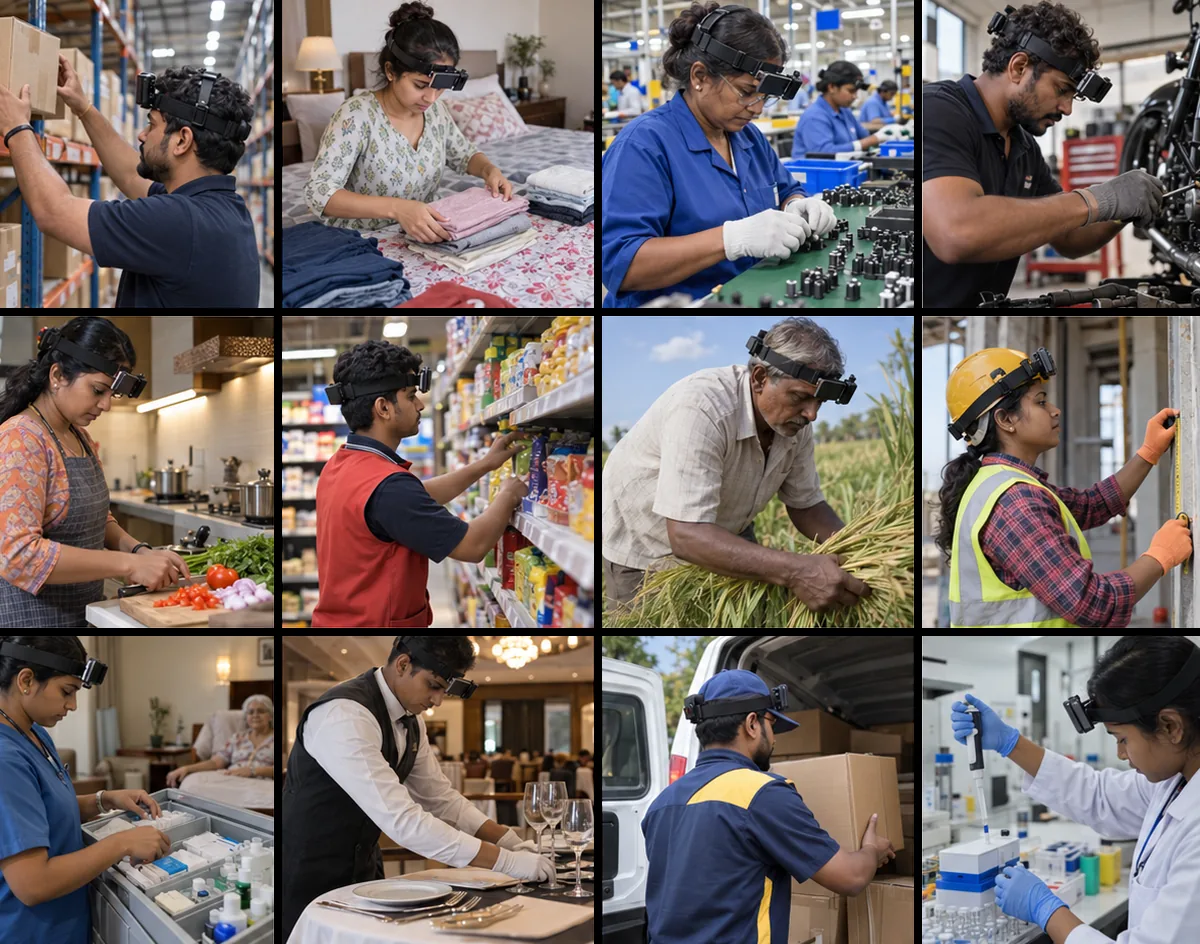 Workers recording first-person task data across homes, factories, farms and workplaces