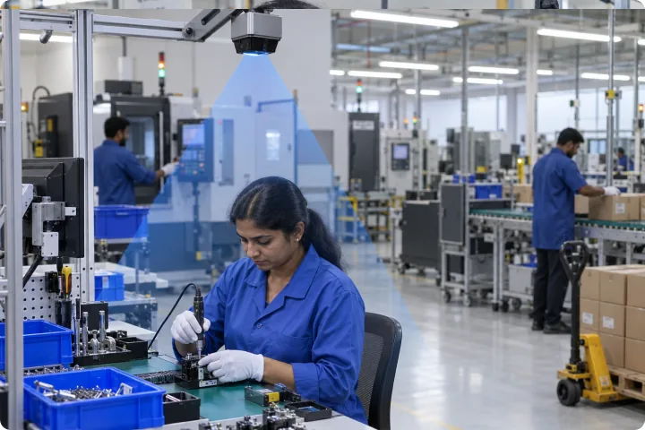 Manufacturing task recorded with external cameras