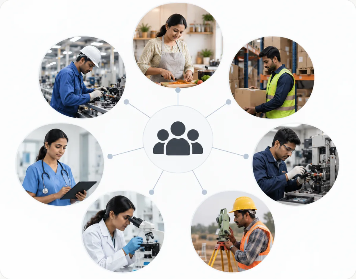 Sourcebae contributors including factory workers, technicians, healthcare staff, lab scientists and household contributors
